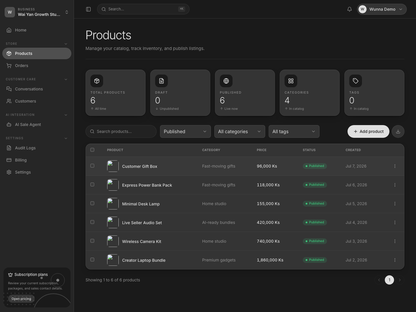 Billions+ ကုန်ပစ္စည်း catalog workspace